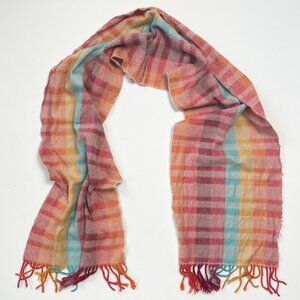 vintage 100% cashmere scarf with tassels colorful plaid fall winter